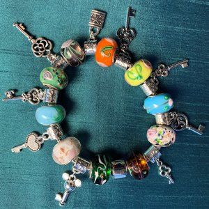 Murano Glass and Tibetan Silver Lock and Keys Bracelet